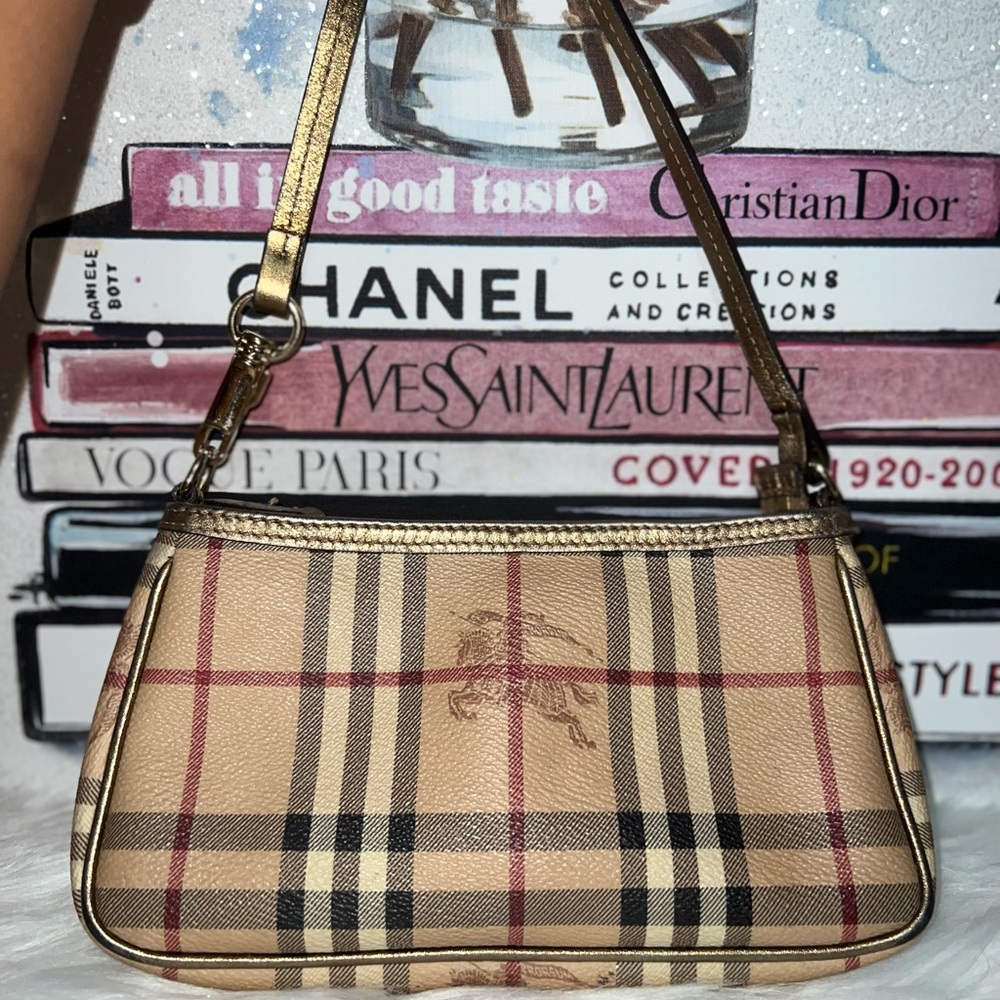 Burberry gold haymarket clutch wristlet